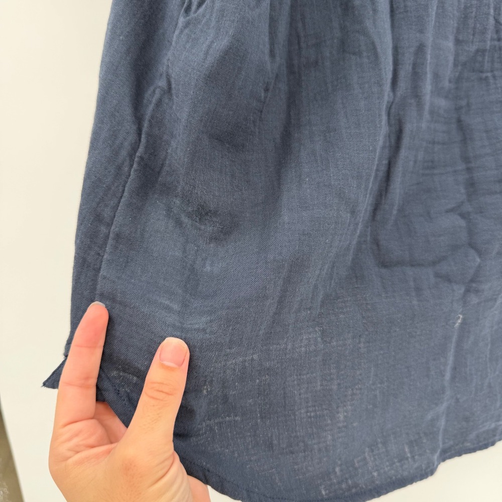 Quince Indigo Blue Organic Cotton Gauze Roll Sleeve Henley Shirt Top Large - Picture 7 of 7